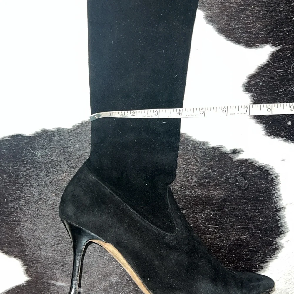 Manolo Blahnik Black Suede Thigh High Over-the-knee Pointed Heeled Boots, 37.5